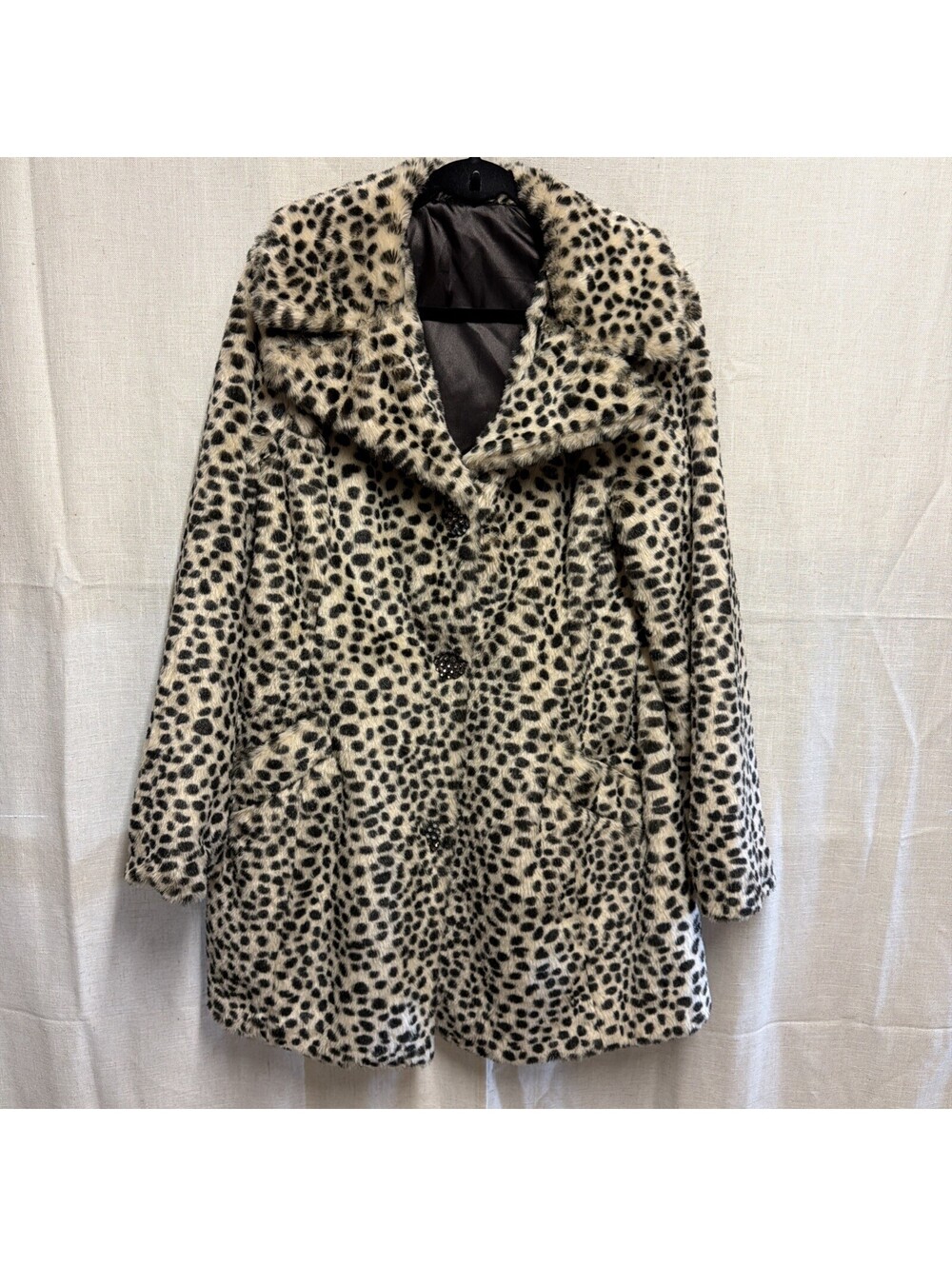 Womens Tan Black Faux Fur  Leopard Print Coat